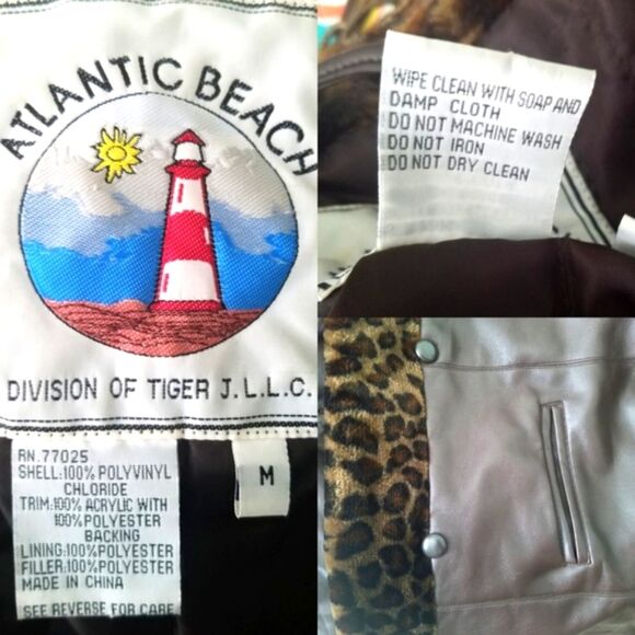 Leopard Trim Vegan Leather Quilted Lining Brown Animal Print Car Coat Sz… - Picture 8 of 10